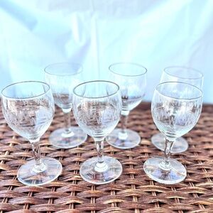 Vintage Etched Cordial Glasses Set of 6 Mid Century